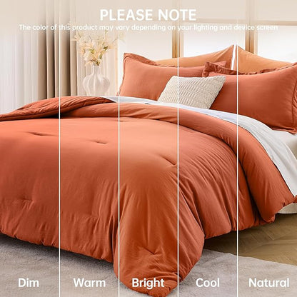 MUXHOMO Full Comforter Sets, All Season Ultra Soft Down Alternative Bedding - 3 Piece Lightweight Bed Set Includes 1 Comforter (82"x86") and 2 Pillow Shams (20"x26"), Burnt Orange