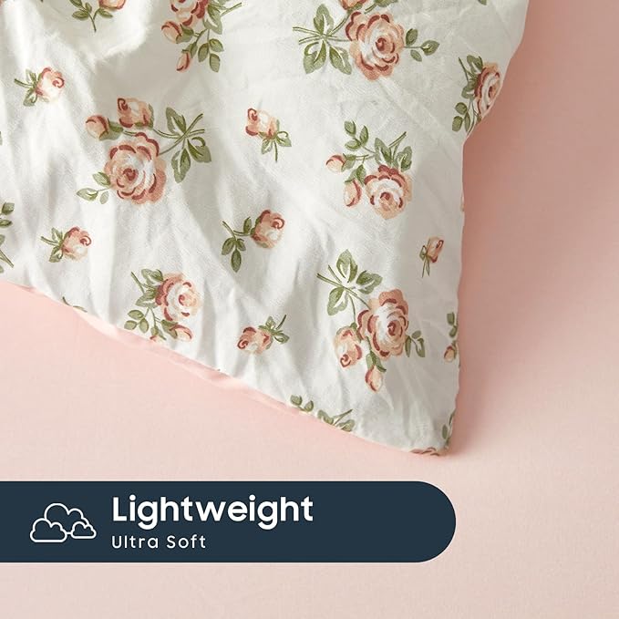 Wake In Cloud - Floral Comforter Set with Sheets, Coquette Cottagecore Aesthetic Flower Shabby Chic Pattern for Women Teen Girls, 7 Pieces Bed in a Bag, Peach Blush, Full Size