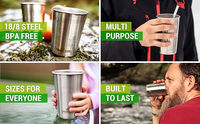 Stainless Steel Cups 20oz - Large Single wall Tumbler - Extra Strong Stackable Durable Pint Cup (2 Pack)