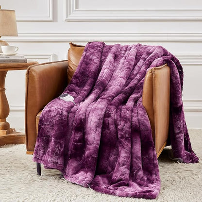 Homemate Heated Blanket Electric Throw - 50"x60" Heating Blanket Throw 1/2/4/6/8 Hours Auto-Off 10 Heat Level Over-Heat Protection Luxury Faux Fur Sherpa ETL Certification