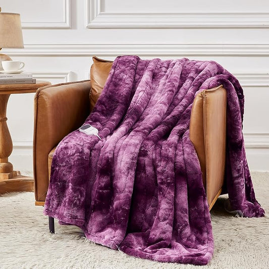 Homemate Electric Heated Blanket Full Size - 72"x84" Heating Blanket Full Size 1/2/4/6/8 Hours Auto-Off 10 Heat Level Over-Heat Protection Luxury Faux Fur Sherpa ETL Certification