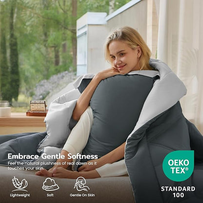 Joiedomi Twin Comforter Set with Sheets Dark Grey, 5 Pieces Twin Bedding Sets with 1 Down Alternative Comforter, 1 Flat Sheet, 1 Fitted Sheet, 1 Pillowcase and 1 Pillow Sham, Bed in a Bag All Seasons