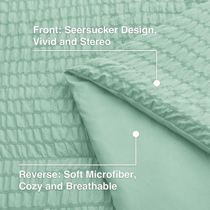 Love's cabin Seersucker Light Green Twin Comforter Set, 5-Piece All Season Lightweight Bed in a Bag Bedding Set with Comforter, Flat Sheet, Fitted Sheet, Pillowcase and Sham | Soft, Breathable, Lightweight