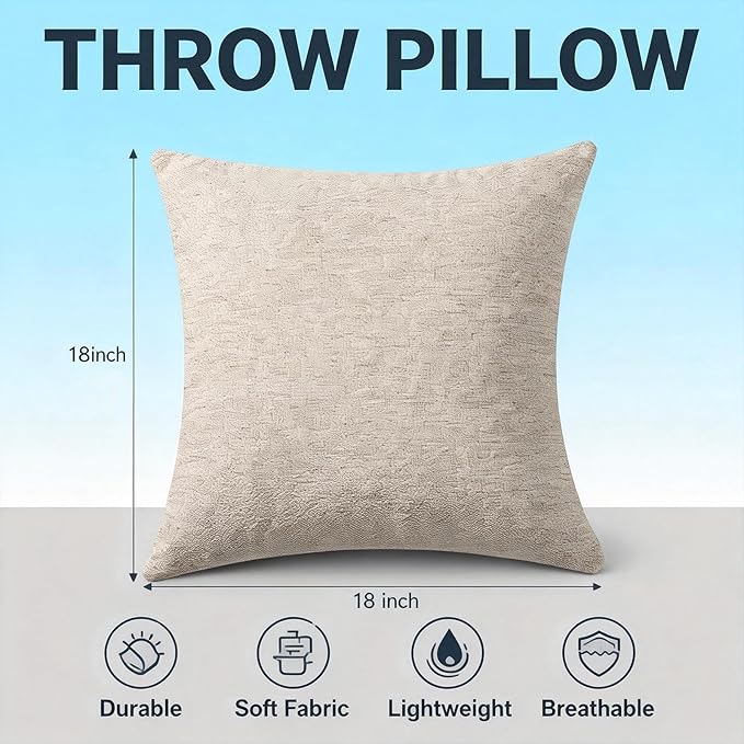 Decorative Couch Pillow Covers SofaThrow pillows with inserts included Bohemian-Style Country Cushion Cover Suitable for Beds, Sofas, Living Rooms, and Home Decor 2pack 18X18 inch.(Light Linen)