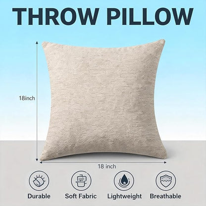 Decorative Couch Pillow Covers SofaThrow pillows with inserts included Bohemian-Style Country Cushion Cover Suitable for Beds, Sofas, Living Rooms, and Home Decor 2pack 18X18 inch.(Light Linen)