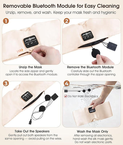 MUSICOZY 3D Silk Bluetooth Sleep Mask Headphones, Mulberry Silk Eye Mask with Ultra-Thin Wireless Speakers, Bluetooth 5.4 Sleeping Headphones for Side Sleepers, Music Sleep Mask Gifts for Men Women