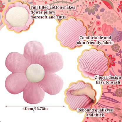 Sratte 3 Pcs Flower Pillows Flower Shaped Throw Pillows Cute Daisy Plush Pillow Decorative Floor Pillow Seat Cushion for Bedroom Home Sofa Chair Couch Decor(Vivid Colors,16")