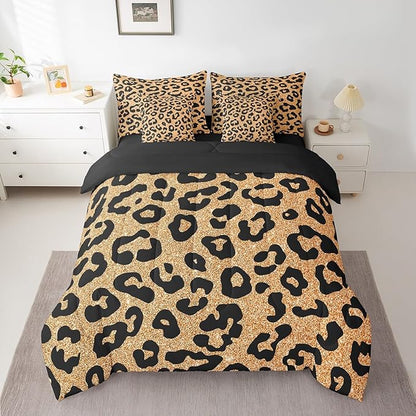 Leopard Print 7 Pieces Comforter Set,Cheetah Wildlife Skin Bedding Set Full Size for Room Decor,Yellow Black Cheetah Print Comforter for Boys Girls Super Soft Fade Resistant Microfiber Bedding