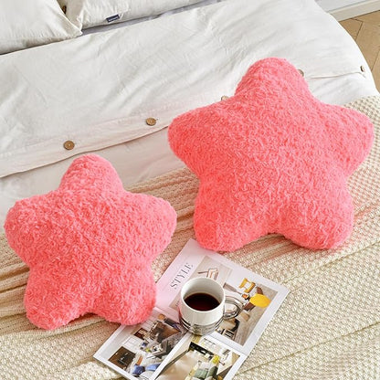 Star Pillow, 19.7" Star Shaped Plush Pillow for Couch Bed Sofa, Cute Decorative Throw Pillows with Soft Faux Fur Room Decor for Bedroom Living Room (Rose Pink)