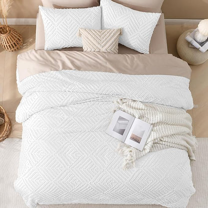 Andency White Oversized King Comforter 128''x120'', 3 Pieces White Soft Boho Bedding Set & Collections, All Season Farmhouse Tufted Fluffy Bed Set (1 Comforter, 2 Pillowcases)
