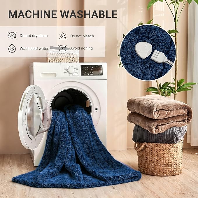 Heated Blanket Heated Throw, Electric Blanket 50"x60" Heating Blanket with 8 Hours Auto Off 10 Fast Heating Levels Machine Washable Sherpa Heated Blanket with Overheating Protection