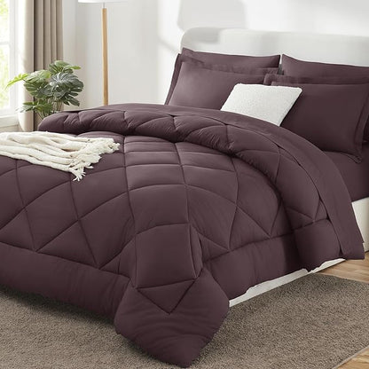 CozyLux King Size Comforter Set Cocoa Powder - 7 Pieces Bed in a Bag King, Luxury Soft Bed Set for All Seasons, Bedding Set with Down Alternative Comforter, Sheets, Pillowcases & Shams