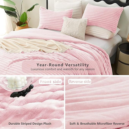 CozyLux Fluffy Queen Comforter Set - Super Soft Faux Fur Pink Comforter Queen Size, Winter Warm Fleece Bedding Set, 3 Pieces Plush Fuzzy Bed Set (1 Shaggy Comforter, 2 Pillowcases)