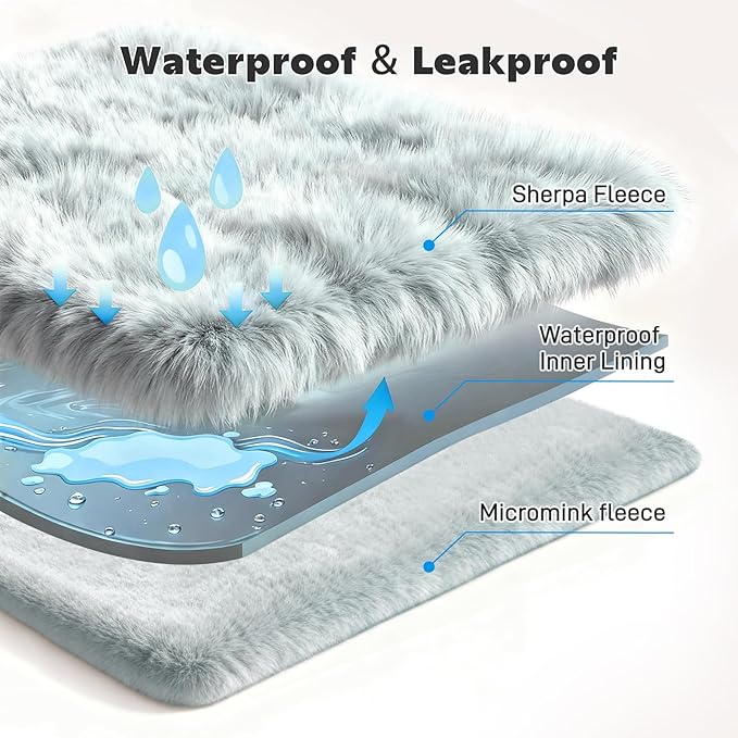Waterproof Dog Blanket for Sofa Bed Couch, Couch Cover Blanket Fluffy Faux Rabbit Fur Reversible Furniture Protection, Pet Blanket for Medium Large Dogs Cats