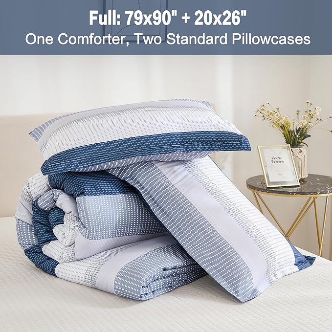 Litanika Full Comforter Set Mineral Blue - 3 Pieces Lightweight Fluffy Bedding Comforter Sets, All Season Down Alternative Comforter (1 Comforter, 2 Pillowcases)