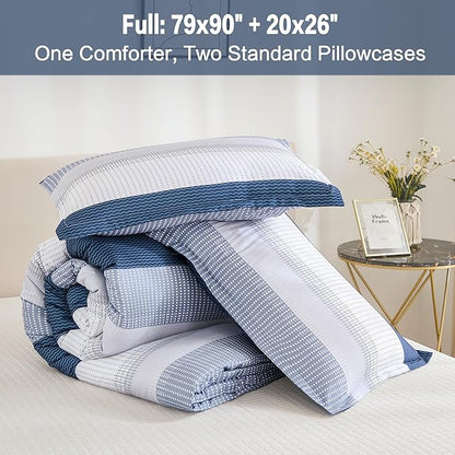 Litanika Full Comforter Set Mineral Blue - 3 Pieces Lightweight Fluffy Bedding Comforter Sets, All Season Down Alternative Comforter (1 Comforter, 2 Pillowcases)