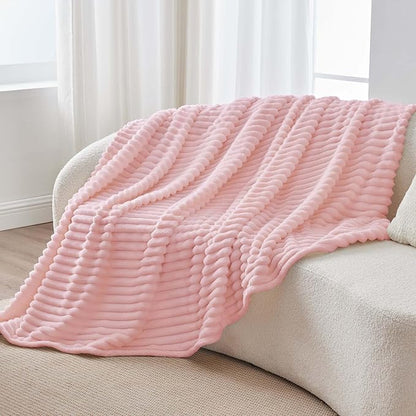 BEDELITE Twin Blanket for Couch & Bed, 300GSM Soft & Warm Fleece Blanket, Decorative and Giftable Striped Pink Blankets for Women, Men, 60"x80"