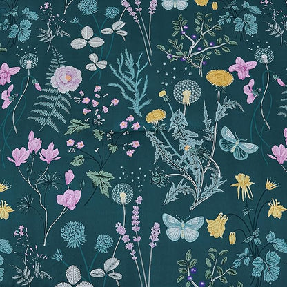 Yiran Teal Blue Comforter Set Queen Size, 7 Piece Floral Botanical Comforter Bedding Set, Farmhouse Bed in a Bag, Soft Microfiber Complete Bedding Set with Sheets for All Season