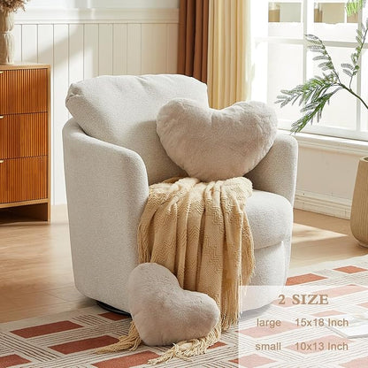 EastTree Heart Pillows, Beige Heart Shaped Pillows, Love Throw Pillows Gifts, Ultra Soft Faux Rabbit Fur Small Cute Pillows, Women Girls Kid Room Decor 10x13 Inch