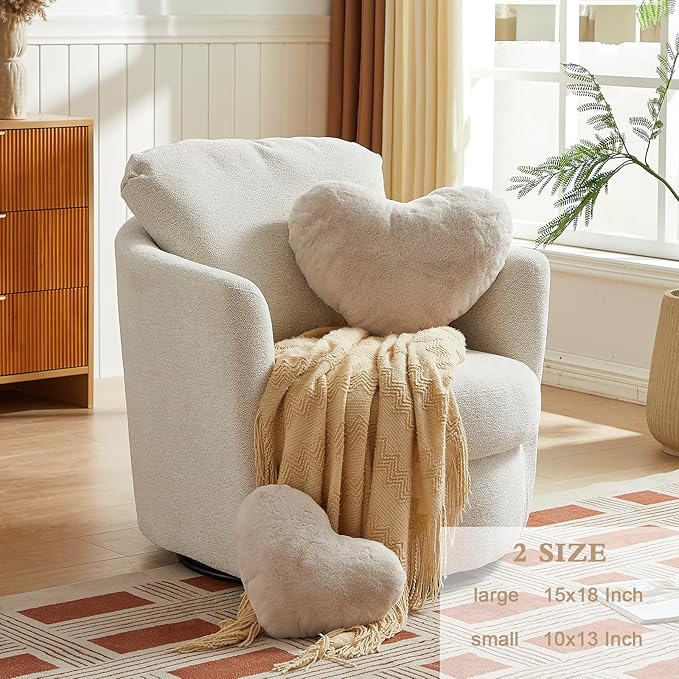 EastTree Beige Heart Shaped Pillows, Ultra Soft Extra-Large Fluffy Love Throw Pillows, Gifts for Women & Girls, Living Room Decor - 15x18 Inch
