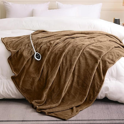 HOMLYNS LuxeHeat Heated Blanket Electric Blanket Twin Size, Soft Flannel Sherpa Heating Blanket with 10 Heat Settings, 1-10 hrs Timer Auto Shut Off (62x84 inches, Coffee)