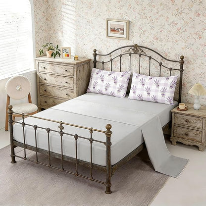 Gingham Queen Bed in A Bag 5Pcs Purple Lavender Bedding Comforter Set Boho Checkered Quilted Comforter with 2 Pillowcases + 1 Flat Sheet + 1 Fitted Sheet, 90"x90"