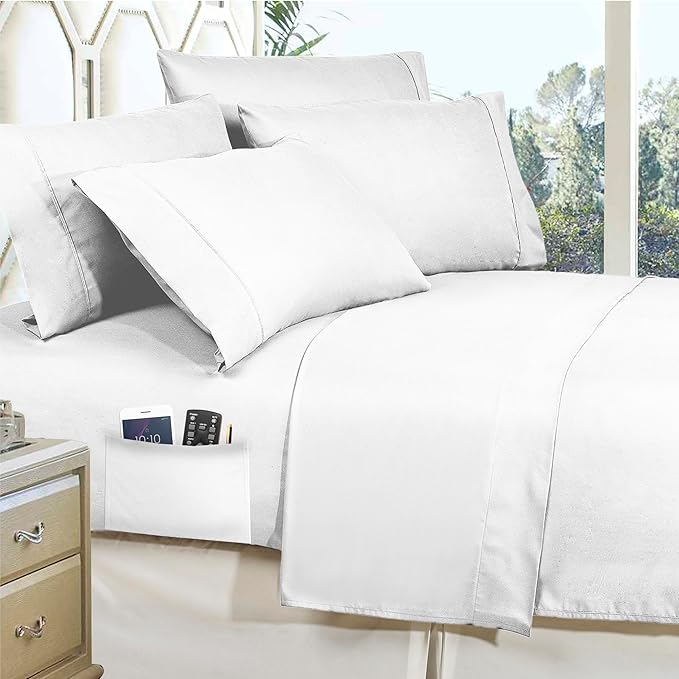 Elegant Comfort Luxury Best, Softest, Coziest 6-Piece Bed-in-a-Bag Comforter Set on Amazon Silky Soft Complete Set Includes Bed Sheet Set with Double Sided Storage Pockets, Twin/Twin XL, White