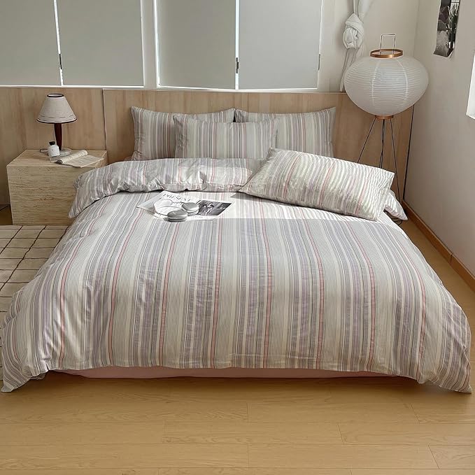 HighBuy Striped Comforter Set Twin XL,Pink Purple Striped Bedding Comforter Set 3 Pieces Soft Fluffy Stripes Pattern Comforter Set Farmhouse for Women Men, 1 Comforter with 2 Pillowcases