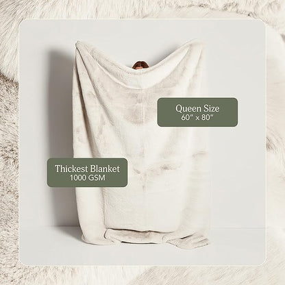 UnHide Marshmallow - Faux Fur Blanket - Heavy Weight, Extra Soft Blanket - Made from Recycled Materials - Machine Washable - Medium (60" x 80") - Snow White