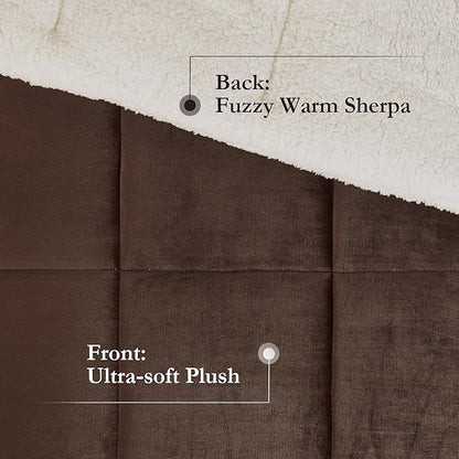 Woolrich Reversible Comforter Set Ultra Soft Plush to Sherpa, Down Alternative, Cold Weather Winter Warm Bedding, with Matching Sham, Decorative Pillow Brown/Ivory King 4 Piece