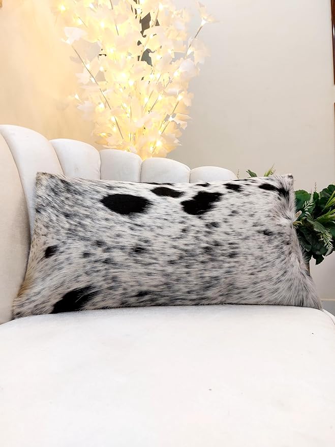 NGF Genuine Cowhide Lumber Pillows Cushion Cover - Leather Hair on 12' x 22' Throw Pillow - Handmade Leather Cushion Case with Hidden Zipper for The Living Room (Black & White, 12" x 22" Inches)