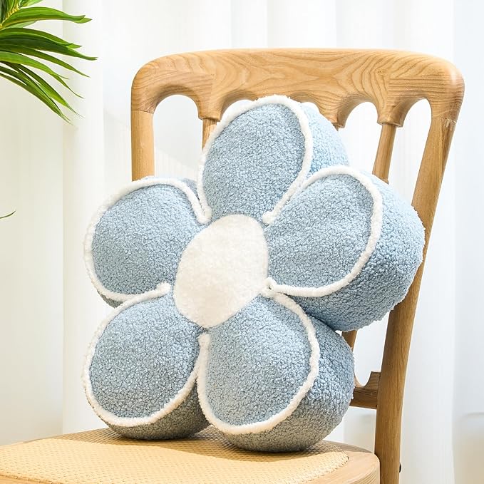Sioloc Flower Shaped Pillow Daisy Pillows Floor Cushion Pastel Cute Seat Cushions Aesthetic Classroom Dorm Decorative Fun Throw Pillow for Bed,Couch(Blue,19.7")
