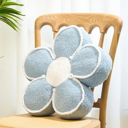 Sioloc Flower Shaped Pillow Daisy Pillows Floor Cushion Pastel Cute Seat Cushions Aesthetic Classroom Dorm Decorative Fun Throw Pillow for Bed,Couch(Blue,19.7")