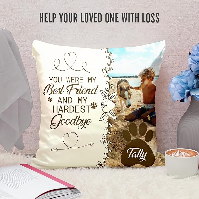 Ships Next Day, Made in USA - Personalized Pet Memorial Pillow for Cats & Dogs - Memorial Gift for Loss of Dog - Pet Memorial Gift - Sympathy Gifts - Dog Remembrance Pillow - Unique Keepsake v4(16x16)