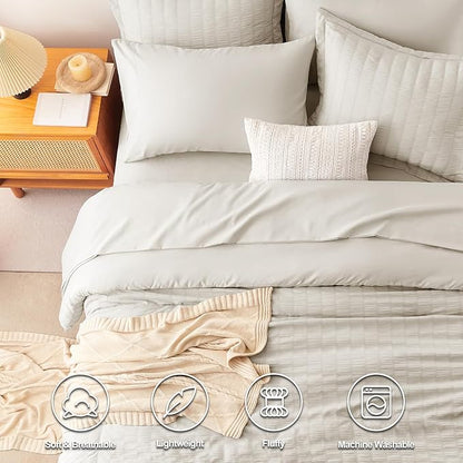 CozyLux Twin Comforter Set with Sheets Seersucker 5 Pieces, Beige Bed in a Bag for Bedroom, Textured Luxury Soft Bedding Set with Down Alternative Comforter, Sheets, Pillowcase & Sham for All Seasons