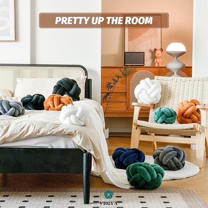 Knot Pillow Ball, Soft Home Decorative Throw Pillows Cushion, Round Changeability Knotted Pillows, Modern Home Handmade Cushions for Bedroom, Sofa, Couch (8 Inch, Caramel)