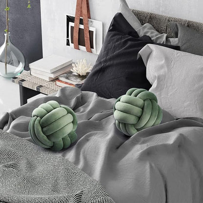 Namalu 2 Pcs Soft Knot Pillow Ball, Decorative Round Throw Knotted Pillows Cushion, Handmade Stuffed Ball Pillows for Winter Bedroom Sofa Couch Home Decor(10.6 Inches,Dark Green)