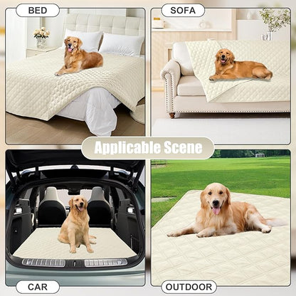 Smiry Waterproof Dog Bed Cover Pet Blanket, Soft Washable Dog Blanket for Furniture Bed Couch Sofa Reversible, Checkered (40"x80", Beige/Beige)