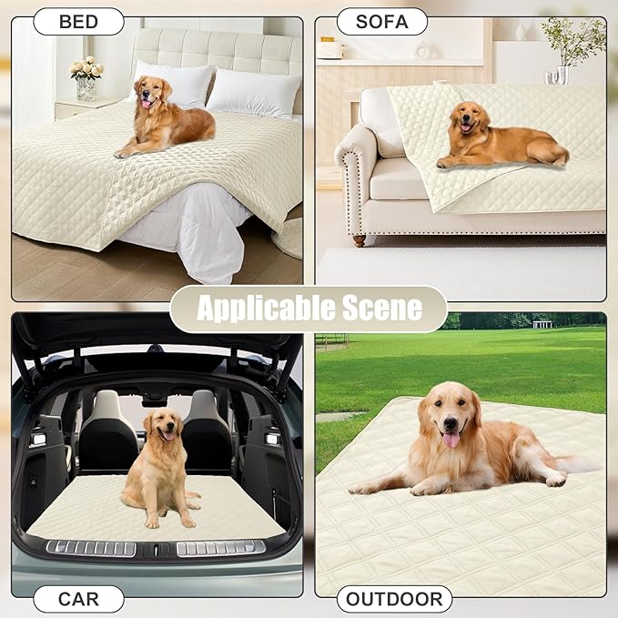 Smiry Waterproof Dog Bed Cover Pet Blanket, Soft Washable Dog Blanket for Furniture Bed Couch Sofa Reversible, Checkered (68"x82", Beige/Beige)