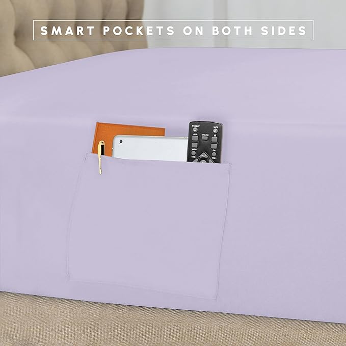 Elegant Comfort 8-Piece Pinch Pleated Comforter Set - All Season Complete Bed in a Bag, Includes 4pc Smart Sheet Set, Bed Skirt, Comforter, Matching Pillowcases and Shams, King/Cal King, Lavender