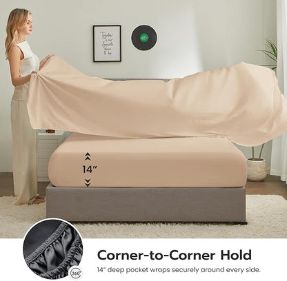 Joiedomi Full Size Comforter Set with Sheets Beige, 7 Pieces Full Size Bed Set with 1 Down Alternative Comforter, 1 Flat Sheet, 1 Fitted Sheet, 2 Pillowcases and 2 Pillow Shams, Bed in a Bag