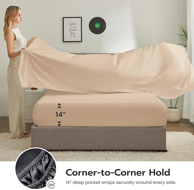 Joiedomi Queen Comforter Set with Sheets Beige, 7 Pieces Queen Bed Set with 1 Down Alternative Comforter, 1 Flat Sheet, 1 Fitted Sheet, 2 Pillowcases and 2 Pillow Shams, Bed in a Bag for All Seasons