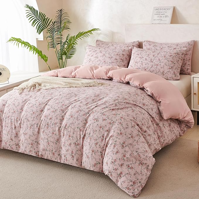 Floral King Comforter Set 3 Pieces Soft Cute Floral Bedding Comforter Lightweight Garden Style King Floral Botanical Comforter Set for All Seasons 1 Comforter and 2 Pillowcases
