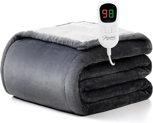 Homemate Electric Heated Blanket Twin Size - 62"x84" Heating Blanket Twin Size 1/2/4/6/8 Hours Auto-Off 10 Heat Level Over-Heat Protection Flannel Sherpa ETL Certification