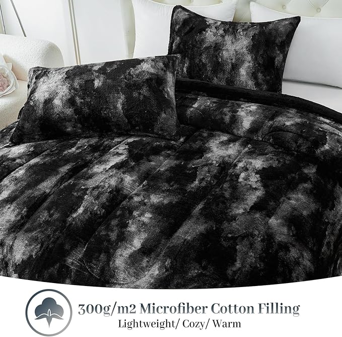 YIYEA Fluffy Queen Size Comforter Set, Luxury Faux Fur Comforter, Ultra Soft Plush Fuzzy Velvet Bedding Comforter Sets for Fall Winter, Cozy Warmth, No Shedding, 3PC, Queen