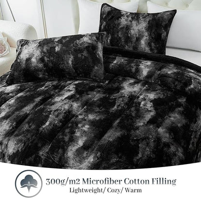 YIYEA Fluffy Queen Size Comforter Set, Luxury Faux Fur Comforter, Ultra Soft Plush Fuzzy Velvet Bedding Comforter Sets for Fall Winter, Cozy Warmth, No Shedding, 3PC, Queen