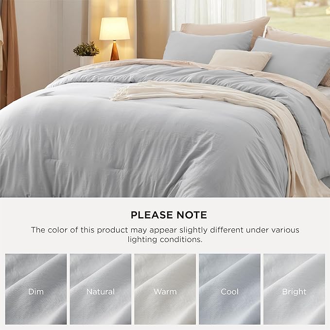 Bedsure Twin/Twin XL Comforter Set, Light Grey Soft Prewashed Bedding for All Seasons, 2 Pieces GentleSoft™ Bed Set, 1 Lightweight Comforter (68"x88") and 1 Pillowcase (20"x26")