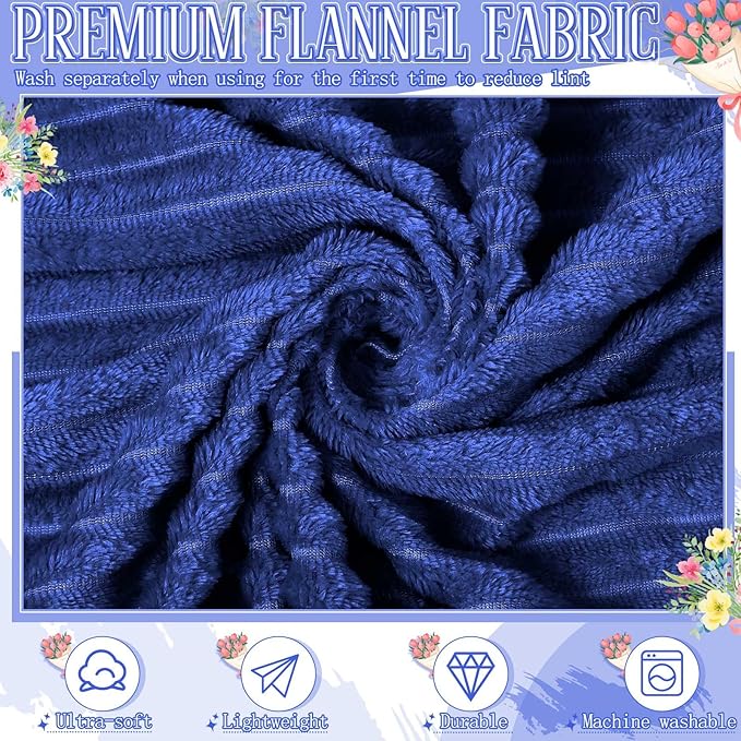 Buryeah 12 Pcs Wedding Flannel Fleece Throw Blanket Bulk with Thank You Card and Ribbon, 50 x 60 in Oeko-TEX Standard 100 Certified Blankets Outdoor Wedding, Guest Party Souvenirs (Navy)