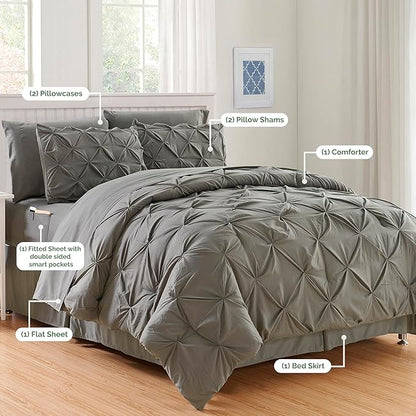 Elegant Comfort Luxury Best, Softest, Coziest 6-Piece Bed-in-a-Bag Comforter Set on Amazon Silky Soft Complete Set Includes Bed Sheet Set with Double Sided Storage Pockets, Twin/Twin XL, Gray