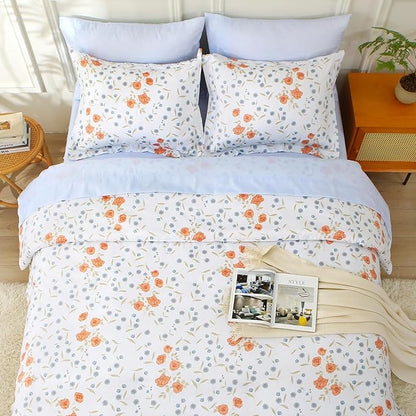 MUXHOMO Orange Blossom Bed in a Bag King 7 Pieces, King Comforter Set Reversible Botanical Flowers Design, Ultra Soft & Breathable Bedding Sets with Comforter, Sheets, Pillowcases & Shams